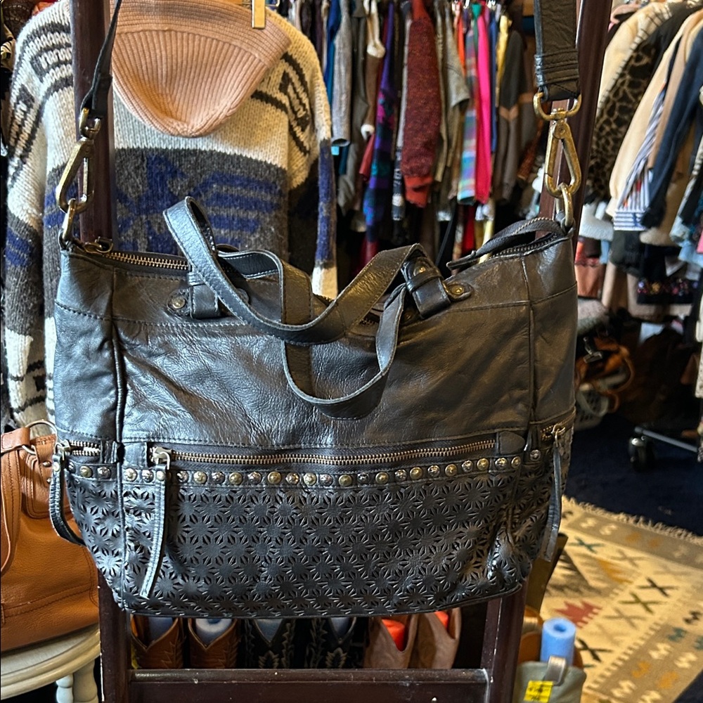 Black Leather Studded Shoulder Bag